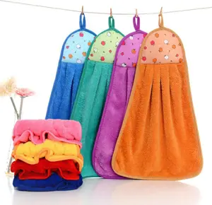 Cute Hanging Hand Towels with Hanging Loops, Super Absorbent Coral Fleece Hand Cloth, Soft Quick Dry Kitchen/Bathroom Hand Towel for Kids, Home Decorative Handkerchief