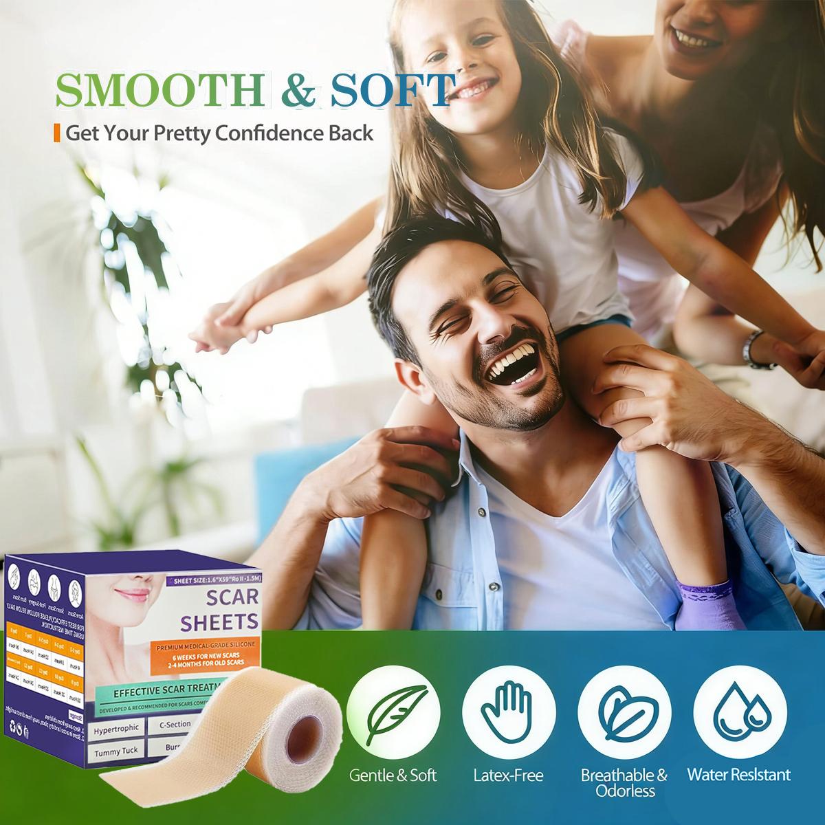 [Buy 1 Get 1 Free]Silicone Scar Sheets(1.6"X 59" Roll-1.5M), Silicone Scar Repair Cream, Silicone Scar Tape, Silicone Scar Strips, Professional Scar Removal Sheets for C-Section, Acne, Buruns & Keloids