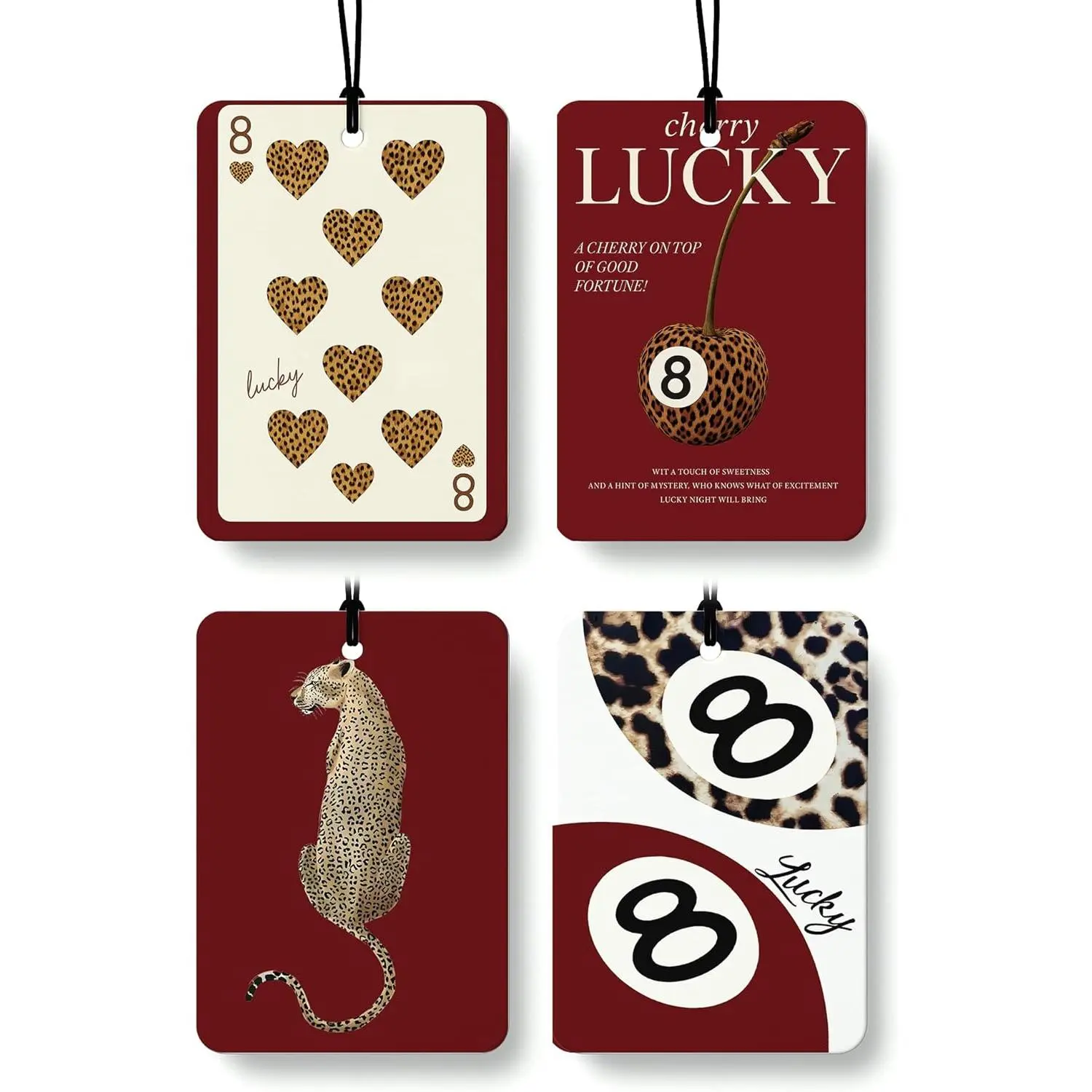 Funky Red Leopard Print  Air Freshener 4 count, Girly  Print Cherry Lucky 8 Ball Hanging Air Freshener for  Closet Drawer Books, Cute Leopard  Accessories Mirror Decor for Women