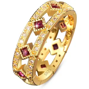 Womens Wide Eternity Ring Wedding Band 18K Gold Plated Cubic Zirconia Band Ring