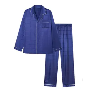 JupiterSecret Mens Silk Satin Pajamas Set Long Sleeve Button-Down Pjs Sets 2 Pieces Sleepwear with Pockets Men's Pajama Set