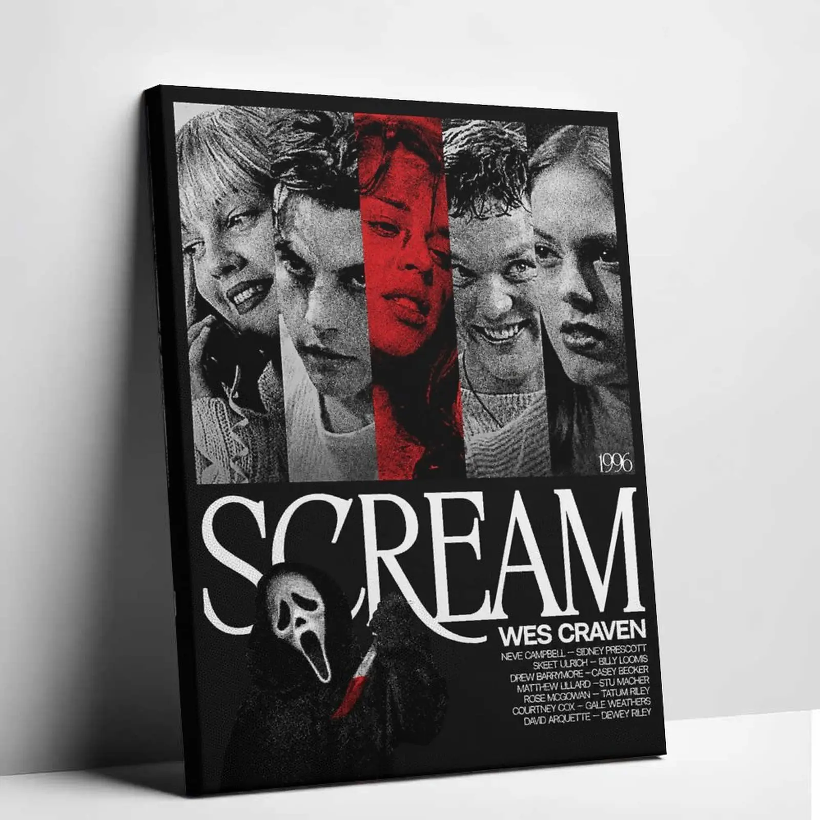 1996 Scream Ghostface Wall Art Poster, Horror Movie-Inspired Canvas Print, Vintage Dark Aesthetic Artwork, Halloween Room Decor for Bedroom, Gaming Room