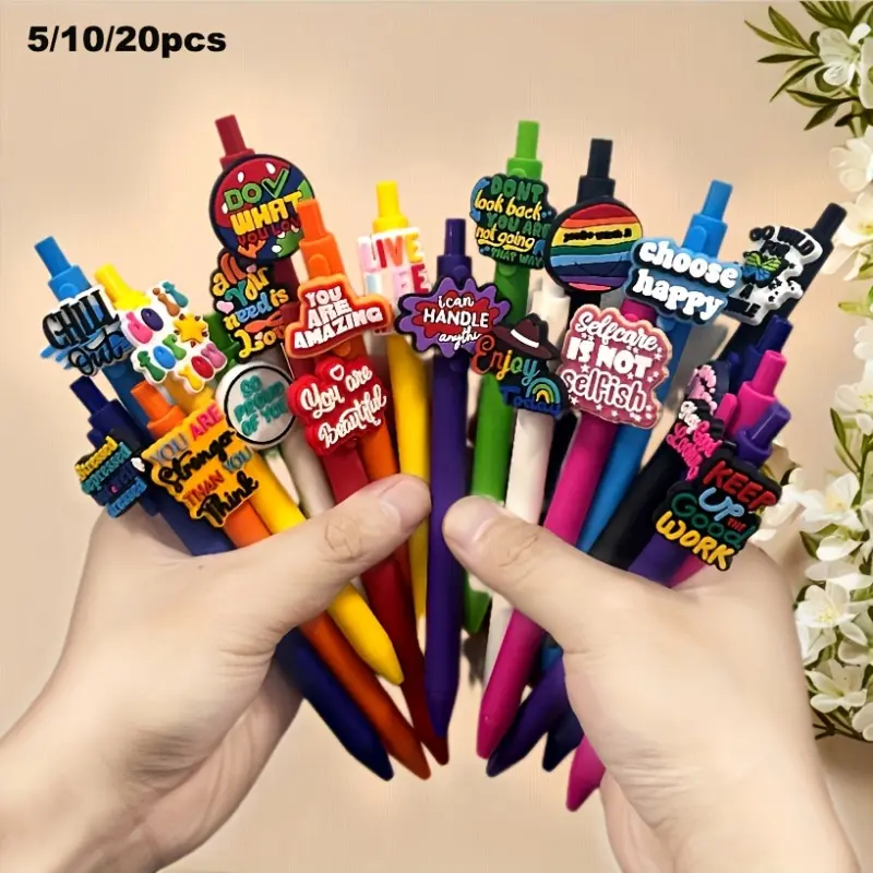 10/20Pcs silicone-filled inspirational gel ink rollerball pens, Aesthetic Pens, medium nib, featuring motivational quotes design, durable writing instruments, ideal for gifts, schools, offices, students, staff, and back-to-school supplies.