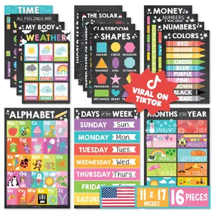 16 Pcs Educational Posters for Kids Classroom and Teacher Decor for Kids, Perfect for All Ages, Ideal for Elementary and Boho-Themed Rooms and Classrooms