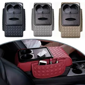 Multifunctional Diamond Car Armrest Pad,5 in 1 Nappa Leather Car Armrest Box Pad, Car Center Console Cover with Car Cup Storage Organizer & Tissue Box, Car Interior Accessories for Cars/Sedans/SUV/Truck