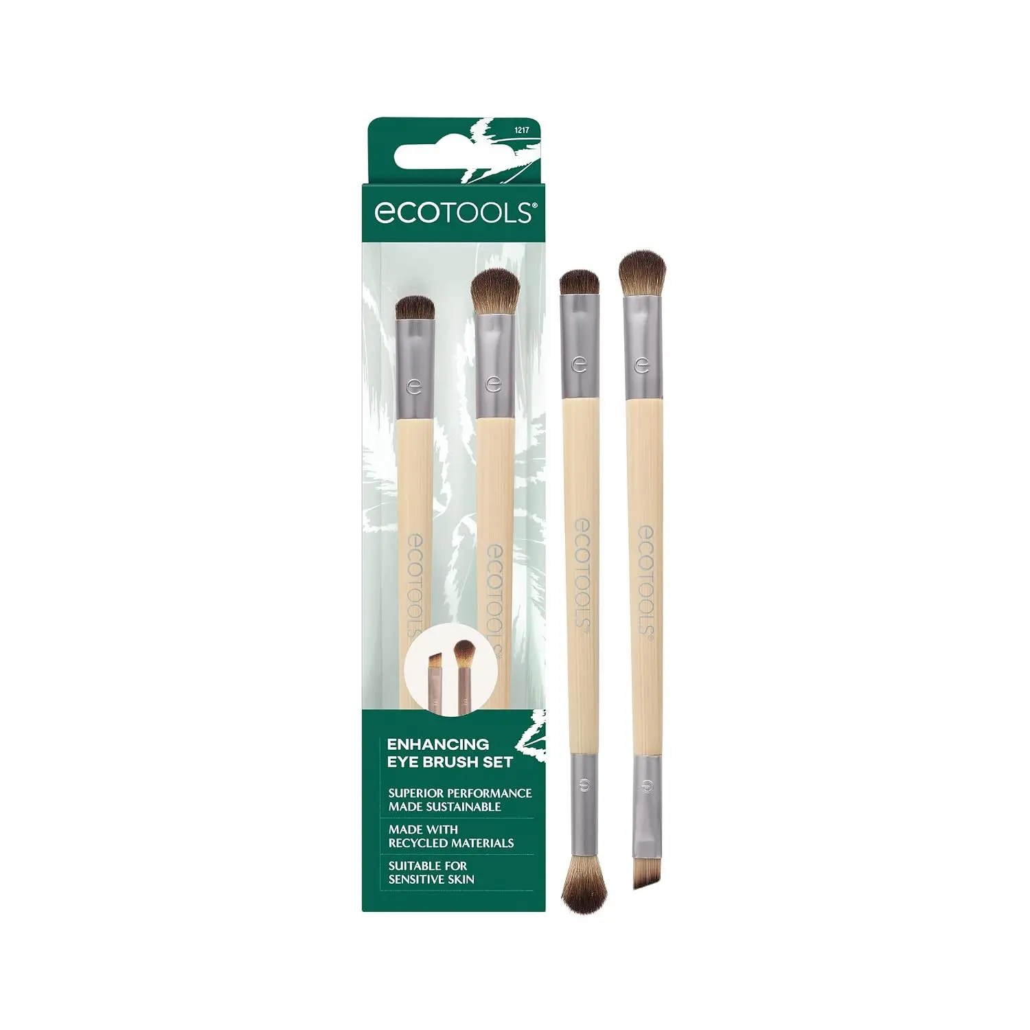 EcoTools Enhancing Eye Brush Set, Eye Makeup Brushes, 2 Piece | Create complete eye looks, dual-ended makeup brushes set, for liquid, cream, powder, eyeliner brush