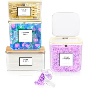 Laundry Pods Container for Laundry Room Organization, Laundry Pod Up Holder with Labels and Scoops, Laundry Detergent  Container, Dryer Sheet Holder