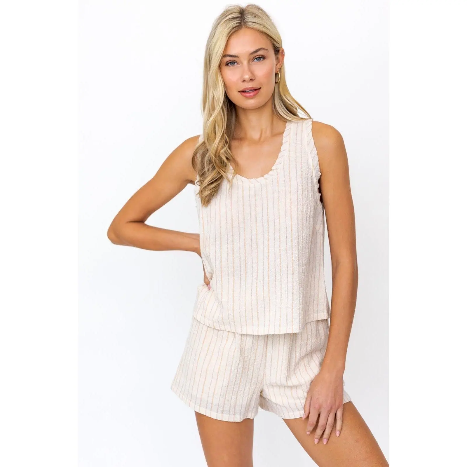 Leah Stripe Top - Summer Loose Fit Tank with Round Neckline & Lettuce-Edge Trim for Casual Wear