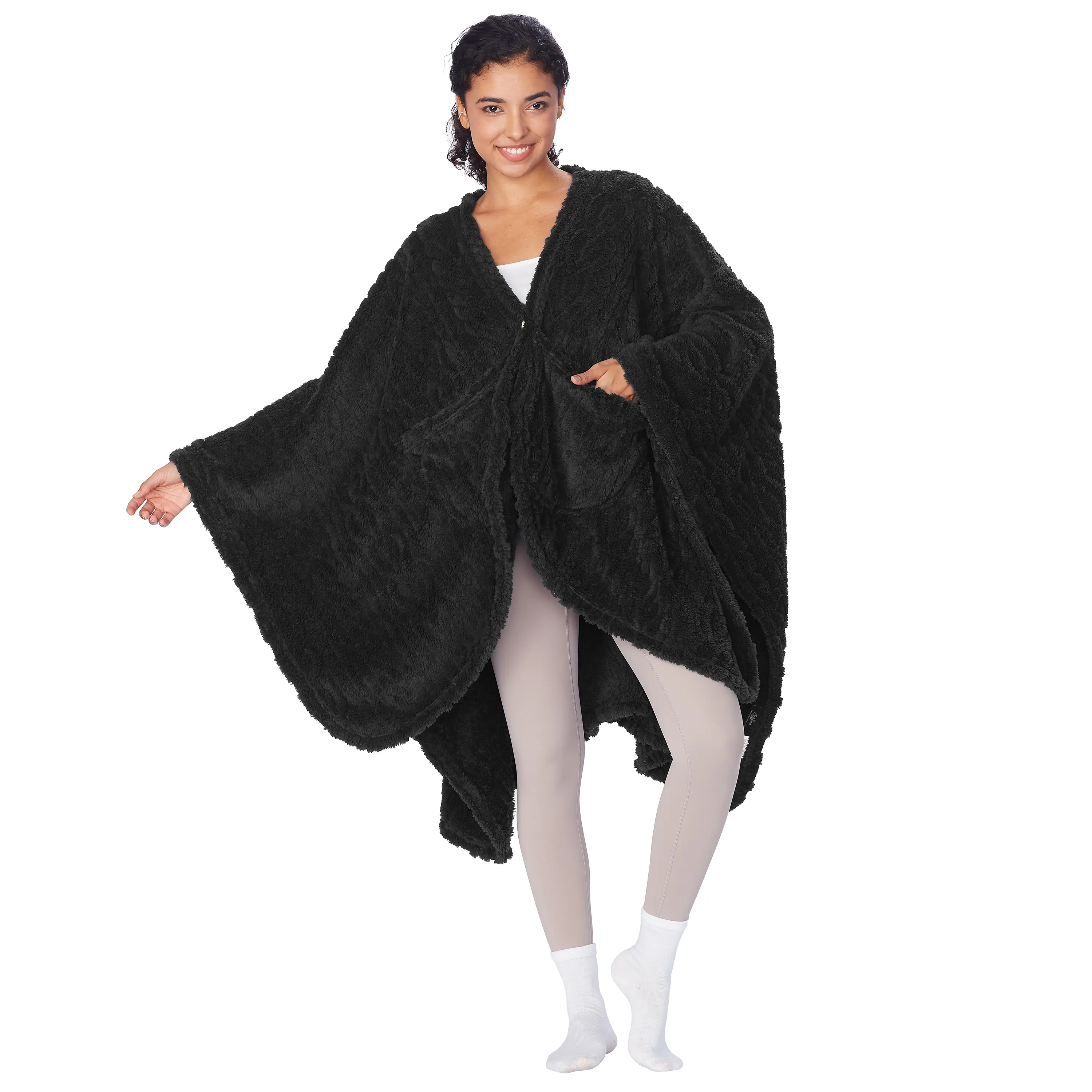 Catalopnia Womens Fleece Poncho Blanket with Pocket, Lightweight Office Blanket Wrap, Warm Wearable Blanket Adult, Women Gifts Ideas