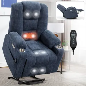 Recliner Chair with Massage Power Lift Recliner with Heat for Elderly, Overstuffed Wide Recliners, Heavy Duty Motion Mechanism with USB and Type C Ports, 2 Steel Cup Holders