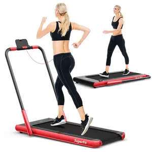 COSTWAY - Folding Treadmill 2-in-1 with Remote Control and LED Display-Red