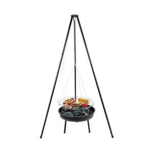 Campfire Tripod Grill, Adjustable Height BBQ Grill, Foldable Tripod Grill for Outdoor Camping Fire (black)