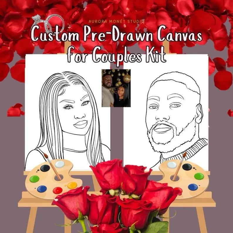 Custom Date Night Pre-Drawn CANVAS KIT | Couples Painting | DIY Sip and Paint | Anniversary for Him & Her| Fun Date Night Activity Kit
