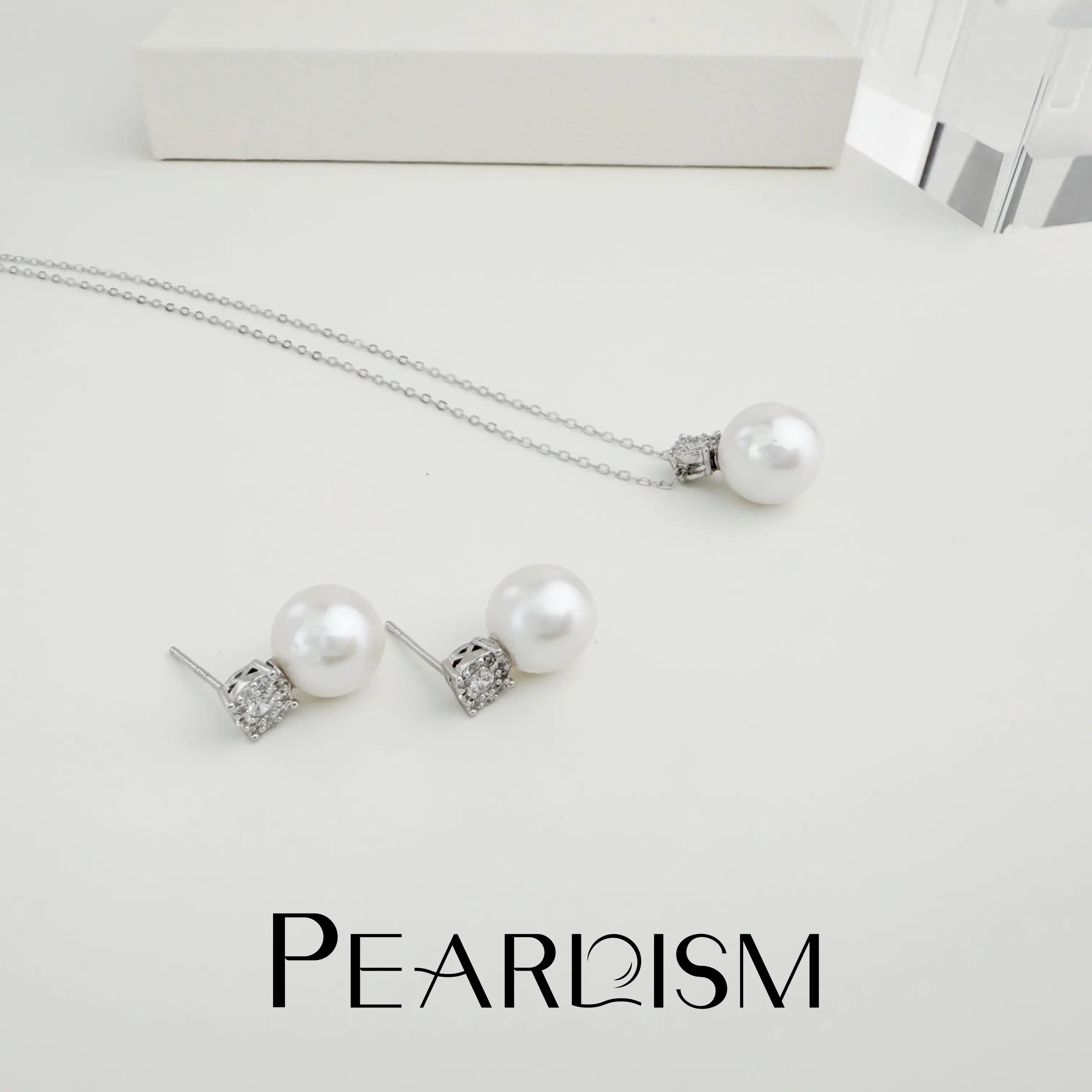 PEARLISM Dainty Edison Pearl Jewelry Set | 10-11mm Pendant + 9-10mm Earrings Silver-Toned Crystal Gift for Her-PSAFES007