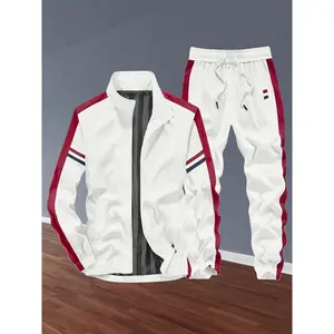 Fashion men's wear： Unisex Sports Suits, Contrasting Colors, Stand-Up Collar Zipper Jacket + Side Striped Trousers, Spring And Autumn Leisure Fitness Two-Piece Suit