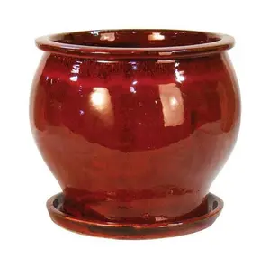 212 MAIN Bell Shape Ceramic Succulent Planter Pots - DB10021-08G, 8 in., Red Solid Gloss Studio Glazed, Pack of 2, Ceramic Planter Pots