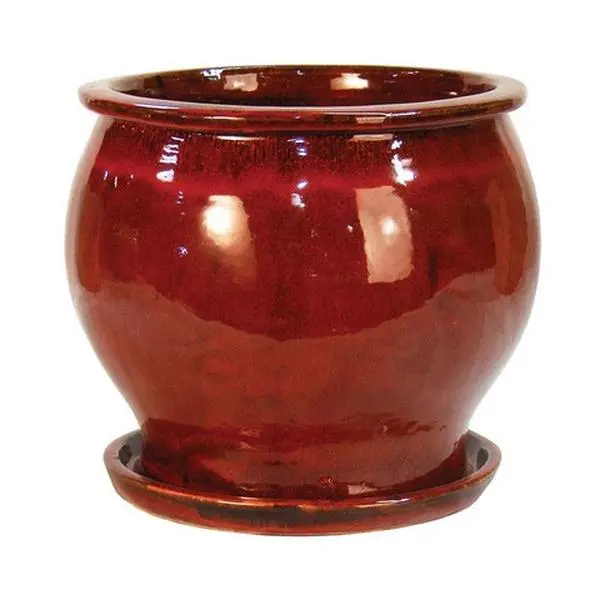 212 MAIN 8 in. Bell Shape Studio Glazed Red Solid Gloss Ceramic Indoor Succulent Planter Pots - DB10021-08G, Pack of 2