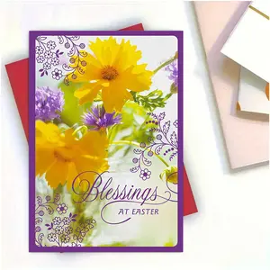 Easter Blessing Card Set, Floral Retro Design, Printed Easter Wishes, Ideal for Family Gifts & Home Decor