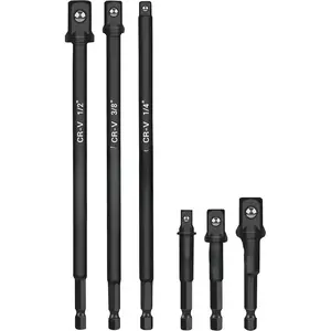 10" Long Impact Socket Adapter Set for Drill 6-Piece, 10" and 3", Impact Grade Power Drill Sockets Adapter Set, 1/4", 3/8", 1/2" Hex Shank Impact Driver Socket Adapter.
