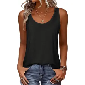 Womens Tank Tops Flowy Loose Fit Scoop Neck Casual Summer Tops Curvy Hem