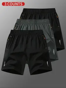 Men's Striped Print Pocket Shorts, Breathable Comfortable Quick Drying Shorts, Casual Men's Bottoms for Summer