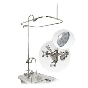 60 Inch Chrome Clawfoot Tub Wall Mount Shower Enclosure with Faucet and Rain Shower Head