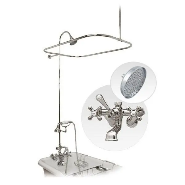 60 Inch Chrome Clawfoot Tub Wall Mount Shower Enclosure with Faucet and Rain Shower Head