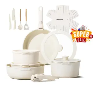 Jeetee Pots and Pans Set Non Stick 19pcs, Kitchen Cookware Sets with Detachable Handle, Induction Nonstick Cookware Set with Removable Handle, Stackable RV Cookware, Oven Safe, PFOA Free