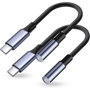 USB Type C to 3.5mm Headphone Jack Adapter, (2-Pack) USB C to Aux Female Audio Dongle Cable Cord Compatible for iPhone 15 Pro Max/15 Pro/15 Plus, Samsung Galaxy S23/S22 Ultra, iPad Pro MacBook