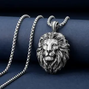 Men's Punk Style Lion Pendant Necklace Iced Out Jewelry Matelasse Chain Lead Free Nickel Free Cadmium Free