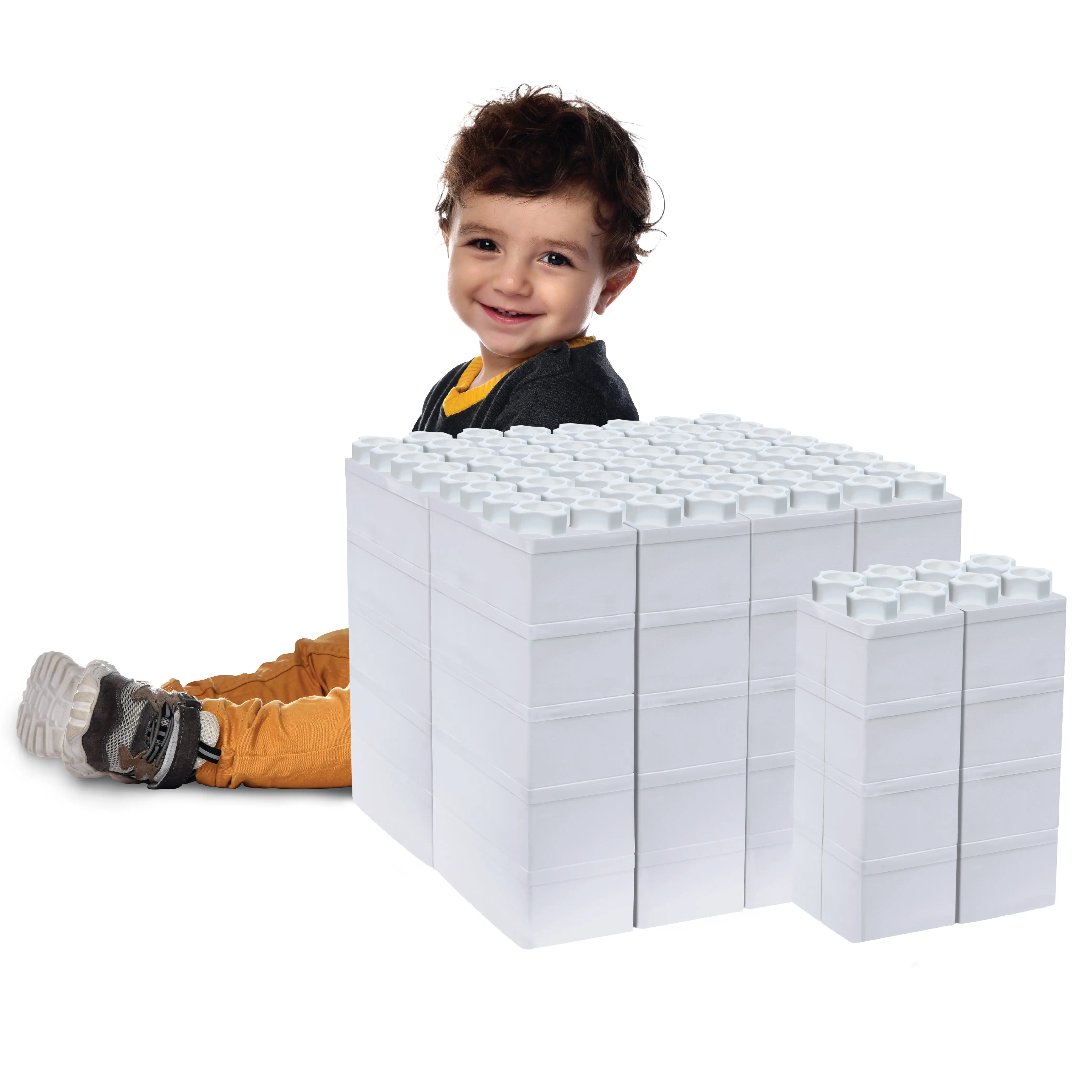 48 PC Jumbo Building Blocks for Kids White Single Color Set: Biggo Blocks Giant Building Blocks Ages 4-8 - Indoor & Outdoor STEM Learning Toys for Creative Building & Stacking Play
