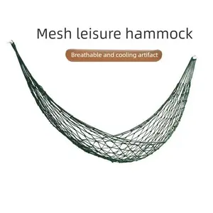 Outdoor indoor mesh rope hammock mesh hammock single belt ring bold net pocket nylon hammock swing leisure tree bed backyard camp