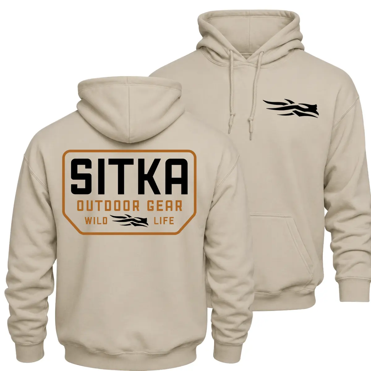 Sitka Outdoor Gear Hunting Hoodie, Wild Life Logo Graphic Pullover, Front Chest Logo and Large Back Print Hoodie, Hunting Camp Outdoor Apparel, Hunter Gift for Men