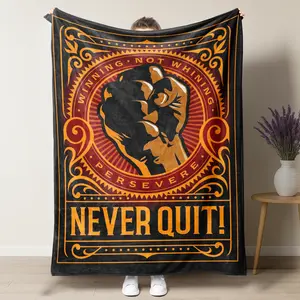 Retro "Never Quit" Power Blanket - Bold Motivational Fist Throw - Inspirational Perseverance Gift for Men & Teens - Vintage Poster Style Fleece Blanket - Hardcore Gym & Home Office Decor