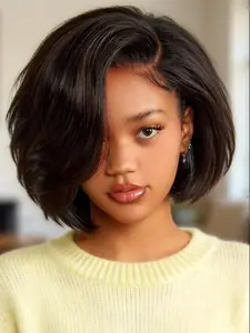 Women's 13x4 C Part Lace Front Bob Wig, Human Hair Short Bob Wig, Lace Frontal Wig, Natural Look, High 250% Density, Perfect for Everyday Use