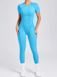 Women's Solid Color 3D Back Cutout Sports Jumpsuit, Casual Athleisure Style Comfy Breathable Sleeveless Jumpsuit for Yoga Gym Workout, Ladies Sportswear Fitness Stretchable Activewear for All Seasons