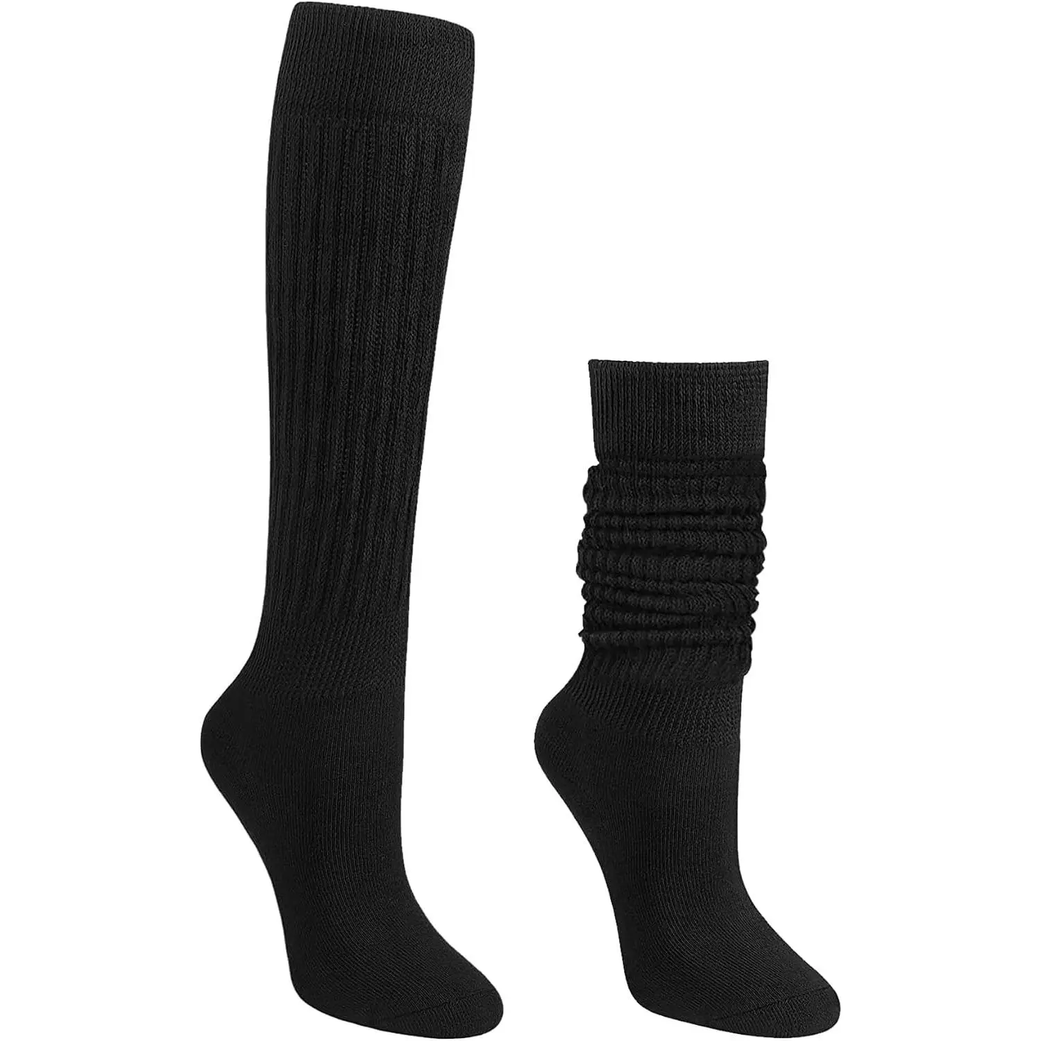 Women's Basic Cotton Slouch Socks, Vintage 80s Style Knee-Highs, Comfortable & Adjustable Scrunch Style for Daily Wear, Lady, Female, Long Sock