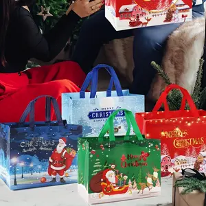 8pcs Large Christmas Gift Bags with Handles, Reusable Non-Woven Holiday Shopping Totes for New Year & Xmas Party Decorations, 12.8''×9.8''., Holiday Decorations, Festive Party Supplies, Decorative Gift Bag, Festive Design, Sturdy Construction, Lightweight