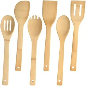 Wooden Cooking Utensils Set, 6-Piece Nonstick Wood Spoons & Spatulas for Kitchen, Eco-Friendly Cookware & Housewarming Gifts