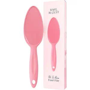 Bare August Glass Foot File Callus Remover for Feet - Heel Scraper & in Shower Foot Scrubber Dead Skin Remover - Pedicure Foot Buffer for Soft Feet (with Handle, Pink)