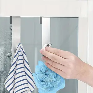 Stainless Steel Over Glass Door Shower Door Back Shower Towel Rack, Bathroom Bathrobe Hanger Holder Hooks, Home Decor
