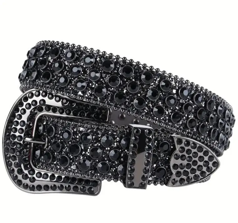 Black Glitter Goth Belt | Matte Leather w/Laser-Cut Rhinestones  Reflective Punk Unisex for Raves & Nightclubs beercaps jas  good  belt goth  belt vintage style pu leather belt