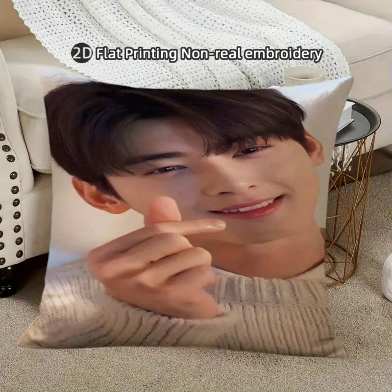 1pc Cha Eun Woo Print Pillowcase - 18x18in/45x45cm, Living Room Use, Bedroom Suitable, Music Themed Decor (Pillow Inserts Not Included)