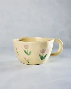Ivory - Floral Ceramic Tulip Mug - Chow's Stories