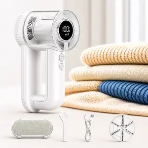 Rechargeable 2-in-1 Fabric Shaver Lint Remover, 6-Blade Fuzz Removal Tool with 3-Speed, LED Display Screen, 2000mAh USB-C Power, 200ml Container for Clothes, Sweaters