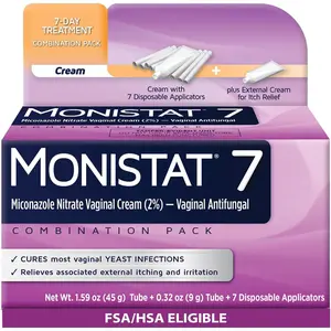 Monitat 7-Day Yeast Infection Treatment for Women, Miconazole Cream (45g Tube) with 7 Disposable Applicators & External Itch Relief Anti-Itch Cream (9g Tube) Combo Pack