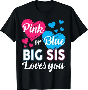 100% Cotton Gender Reveal Shirt for Big Sister Shower Pink Blue