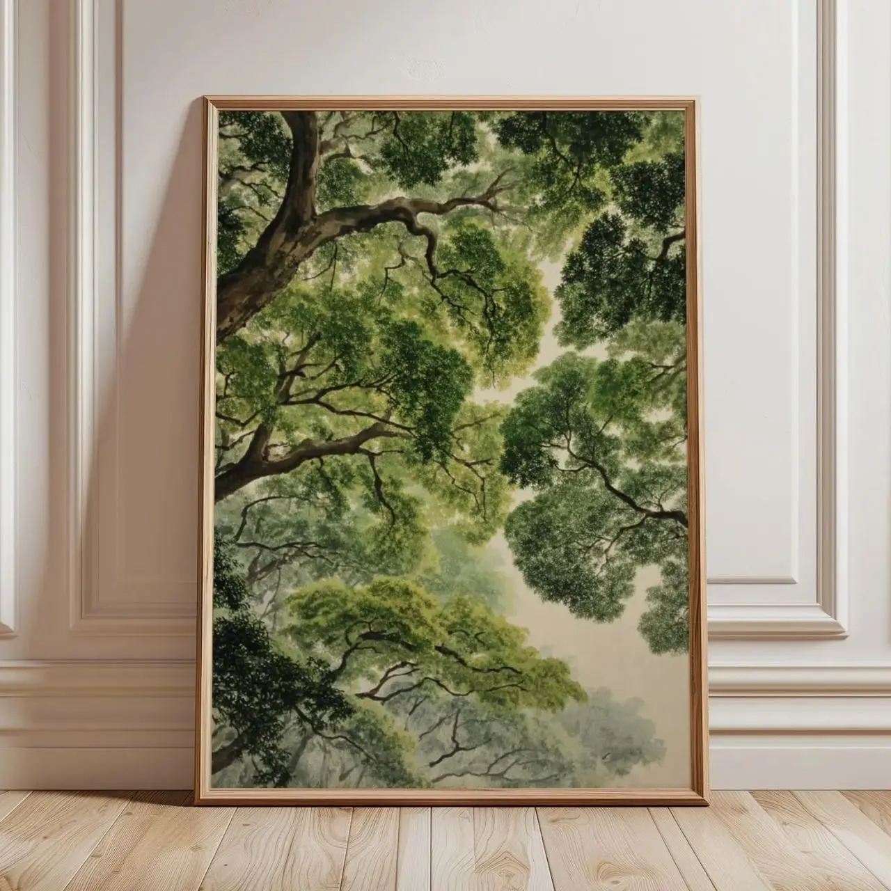 Forest Canopy Wall Art, Green Woodland Tree Illustration N
