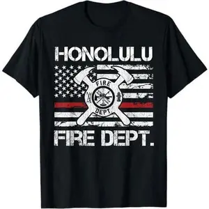 Honolulu Hawaii Fire Department Thin Red Line Fireman T-Shirt