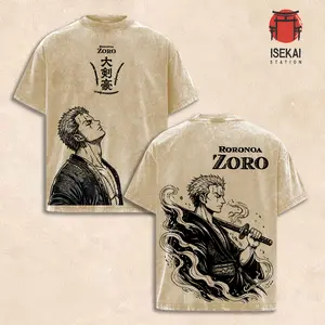 Roronoa Zoro Wano Design Vintage Washed Oversized T-Shirt – One Piece Anime Graphic Tee, Asura Three Sword Style Dark Manga Art Shirt, Anime Streetwear Apparel, Soft Cotton Casual Unisex Top, Gift for One Piece Fans
